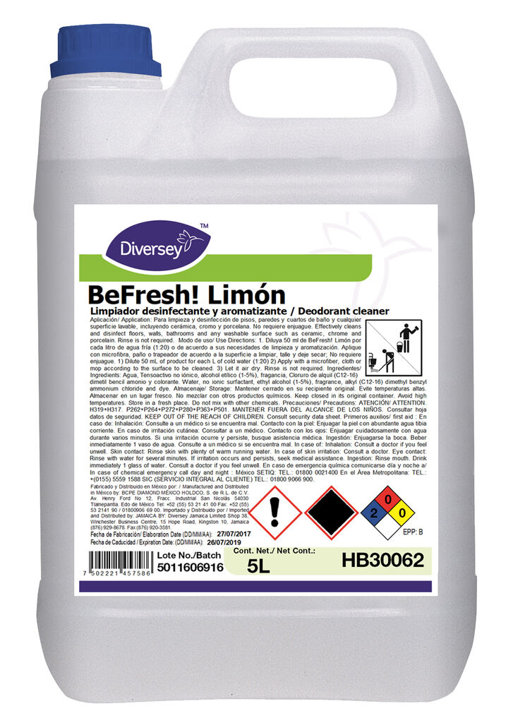 BEFRESH LIMON 4x5L - Limpiador Neutro Desinfectante con Olor a Cítricos